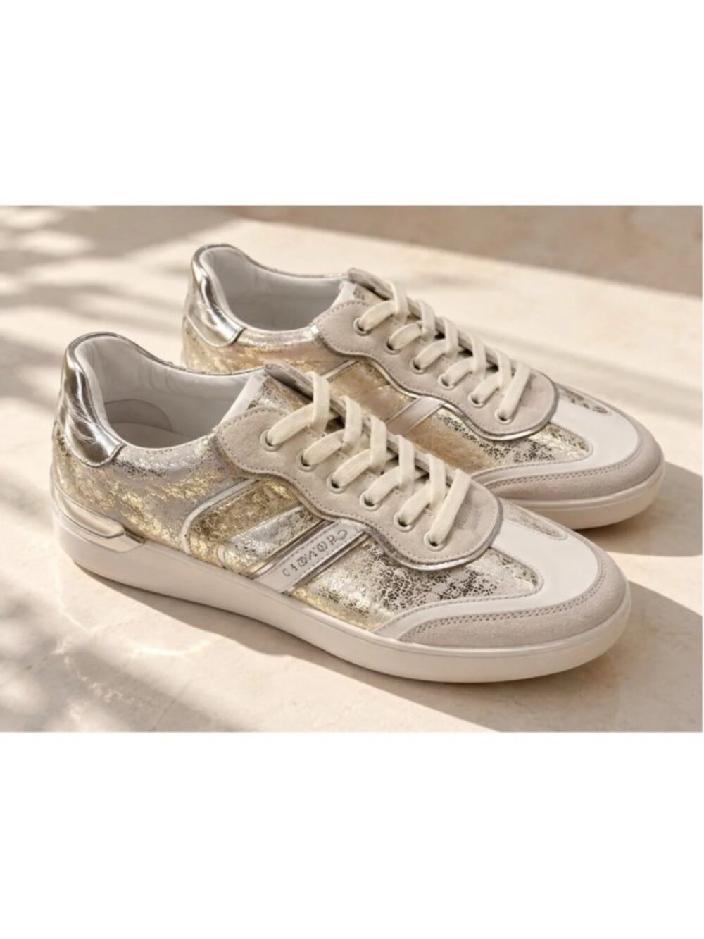 Cafenoir Leather Women Sneaker White Silver Metallic Sz 41 10 10.5 Gold Italy